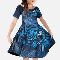 Matariki New Zealand Maori Silver Fern Kid Short Sleeve Dress Galaxy Blue Sky Style