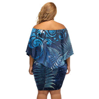 Matariki New Zealand Maori Silver Fern Off Shoulder Short Dress Galaxy Blue Sky Style