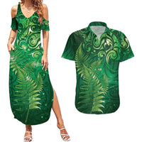Matariki New Zealand Maori Silver Fern Couples Matching Summer Maxi Dress and Hawaiian Shirt Galaxy Green Sky Style