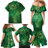 Matariki New Zealand Maori Silver Fern Family Matching Mermaid Dress and Hawaiian Shirt Galaxy Green Sky Style