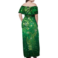 Matariki New Zealand Maori Silver Fern Family Matching Off Shoulder Maxi Dress and Hawaiian Shirt Galaxy Green Sky Style