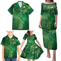 Matariki New Zealand Maori Silver Fern Family Matching Puletasi and Hawaiian Shirt Galaxy Green Sky Style