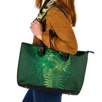 Matariki New Zealand Maori Silver Fern Leather Tote Bag Galaxy Green Sky Style