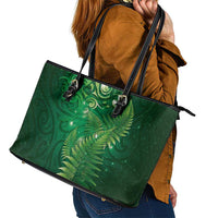 Matariki New Zealand Maori Silver Fern Leather Tote Bag Galaxy Green Sky Style