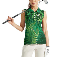 Matariki New Zealand Maori Silver Fern Women Sleeveless Polo Shirt Galaxy Green Sky Style