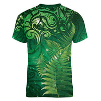 Matariki New Zealand Maori Silver Fern Women V-Neck T-Shirt Galaxy Green Sky Style