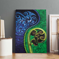 New Zealand Matariki Fern Frond Koru Canvas Wall Art with Galaxy Blue Sky and Green Paua Shell Art