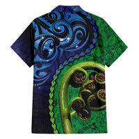 New Zealand Matariki Fern Frond Koru Family Matching Puletasi and Hawaiian Shirt with Galaxy Blue Sky and Green Paua Shell Art