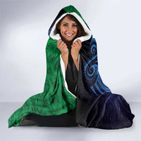 New Zealand Matariki Fern Frond Koru Hooded Blanket with Galaxy Blue Sky and Green Paua Shell Art