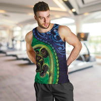 New Zealand Matariki Fern Frond Koru Men Tank Top with Galaxy Blue Sky and Green Paua Shell Art
