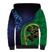 New Zealand Matariki Fern Frond Koru Sherpa Hoodie with Galaxy Blue Sky and Green Paua Shell Art