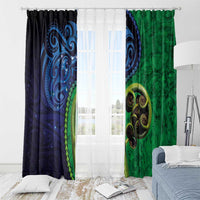 New Zealand Matariki Fern Frond Koru Window Curtain with Galaxy Blue Sky and Green Paua Shell Art
