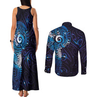 Matariki New Zealand Maori Koru Art Tattoo Couples Matching Tank Maxi Dress and Long Sleeve Button Shirt New Year Galaxy Blue Sky Style