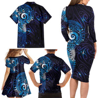 Matariki New Zealand Maori Koru Art Tattoo Family Matching Long Sleeve Bodycon Dress and Hawaiian Shirt New Year Galaxy Blue Sky Style