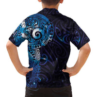 Matariki New Zealand Maori Koru Art Tattoo Family Matching Off Shoulder Short Dress and Hawaiian Shirt New Year Galaxy Blue Sky Style