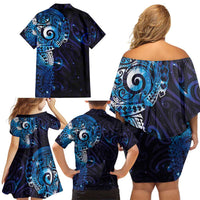 Matariki New Zealand Maori Koru Art Tattoo Family Matching Off Shoulder Short Dress and Hawaiian Shirt New Year Galaxy Blue Sky Style