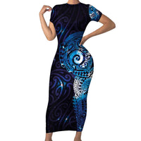 Matariki New Zealand Maori Koru Art Tattoo Family Matching Short Sleeve Bodycon Dress and Hawaiian Shirt New Year Galaxy Blue Sky Style