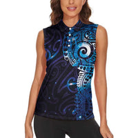 Matariki New Zealand Maori Koru Art Tattoo Women Sleeveless Polo Shirt New Year Galaxy Blue Sky Style
