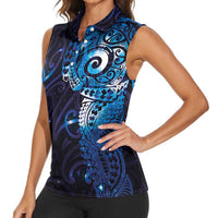 Matariki New Zealand Maori Koru Art Tattoo Women Sleeveless Polo Shirt New Year Galaxy Blue Sky Style
