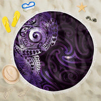 Matariki New Zealand Maori Koru Art Tattoo Beach Blanket New Year Galaxy Purple Sky Style