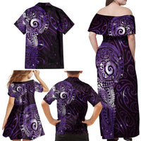 Matariki New Zealand Maori Koru Art Tattoo Family Matching Off Shoulder Maxi Dress and Hawaiian Shirt New Year Galaxy Purple Sky Style