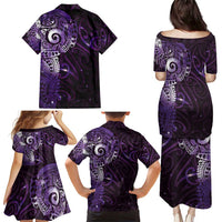 Matariki New Zealand Maori Koru Art Tattoo Family Matching Puletasi and Hawaiian Shirt New Year Galaxy Purple Sky Style