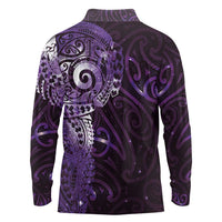 Matariki New Zealand Maori Koru Art Tattoo Long Sleeve Polo Shirt New Year Galaxy Purple Sky Style