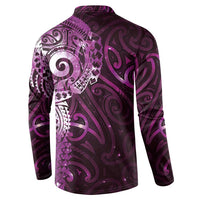 Matariki New Zealand Maori Koru Art Tattoo Button Sweatshirt New Year Galaxy Pink Sky Style