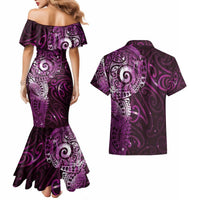 Matariki New Zealand Maori Koru Art Tattoo Couples Matching Mermaid Dress and Hawaiian Shirt New Year Galaxy Pink Sky Style