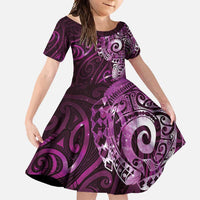 Matariki New Zealand Maori Koru Art Tattoo Family Matching Long Sleeve Bodycon Dress and Hawaiian Shirt New Year Galaxy Pink Sky Style