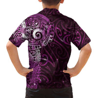 Matariki New Zealand Maori Koru Art Tattoo Family Matching Off Shoulder Short Dress and Hawaiian Shirt New Year Galaxy Pink Sky Style
