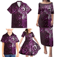 Matariki New Zealand Maori Koru Art Tattoo Family Matching Puletasi and Hawaiian Shirt New Year Galaxy Pink Sky Style