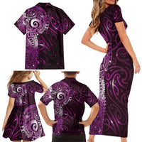 Matariki New Zealand Maori Koru Art Tattoo Family Matching Short Sleeve Bodycon Dress and Hawaiian Shirt New Year Galaxy Pink Sky Style