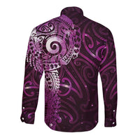 Matariki New Zealand Maori Koru Art Tattoo Long Sleeve Button Shirt New Year Galaxy Pink Sky Style