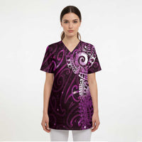 Matariki New Zealand Maori Koru Art Tattoo Scrub Top New Year Galaxy Pink Sky Style - Polynesian Pride