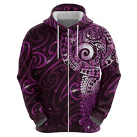 Matariki New Zealand Maori Koru Art Tattoo Zip Hoodie New Year Galaxy Pink Sky Style