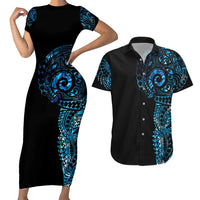 New Zealand Maori Koru Art Traditional Tattoo Couples Matching Short Sleeve Bodycon Dress and Hawaiian Shirt Paua Shell