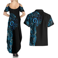New Zealand Maori Koru Art Traditional Tattoo Couples Matching Summer Maxi Dress and Hawaiian Shirt Paua Shell