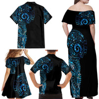 New Zealand Maori Koru Art Traditional Tattoo Family Matching Off Shoulder Maxi Dress and Hawaiian Shirt Paua Shell