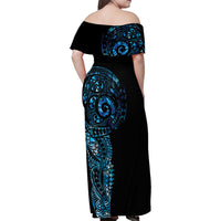 New Zealand Maori Koru Art Traditional Tattoo Family Matching Off Shoulder Maxi Dress and Hawaiian Shirt Paua Shell