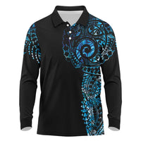 New Zealand Maori Koru Art Traditional Tattoo Long Sleeve Polo Shirt Paua Shell