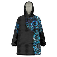 New Zealand Maori Koru Art Traditional Tattoo Wearable Blanket Hoodie Paua Shell LT03 One Size Black - Polynesian Pride