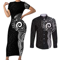 New Zealand Maori Koru Art Traditional Tattoo Couples Matching Short Sleeve Bodycon Dress and Long Sleeve Button Shirt Simple Style