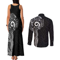 New Zealand Maori Koru Art Traditional Tattoo Couples Matching Tank Maxi Dress and Long Sleeve Button Shirt Simple Style