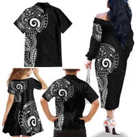 New Zealand Maori Koru Art Traditional Tattoo Family Matching Off The Shoulder Long Sleeve Dress and Hawaiian Shirt Simple Style