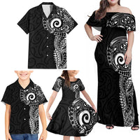 New Zealand Maori Koru Art Traditional Tattoo Family Matching Off Shoulder Maxi Dress and Hawaiian Shirt Simple Style