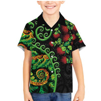 New Zealand Koru Plants and Pohutukawa Family Matching Mermaid Dress and Hawaiian Shirt Maori Tattoo Pattern