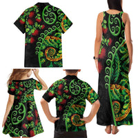 New Zealand Koru Plants and Pohutukawa Family Matching Tank Maxi Dress and Hawaiian Shirt Maori Tattoo Pattern
