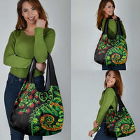 New Zealand Koru Plants and Pohutukawa Grocery Bag Maori Tattoo Pattern