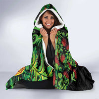 New Zealand Koru Plants and Pohutukawa Hooded Blanket Maori Tattoo Pattern